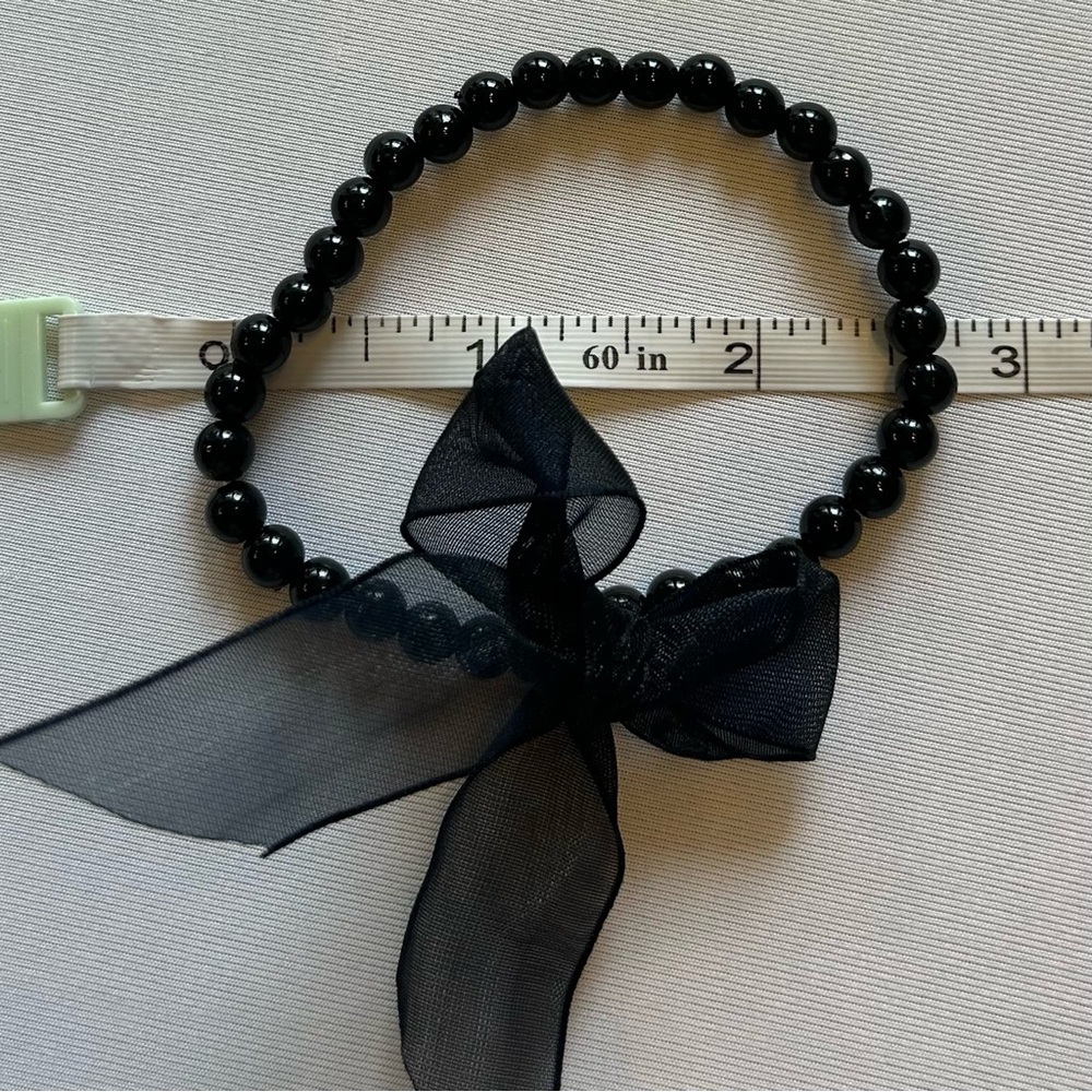 Handcrafted Black Stretchy Beaded Bracelet with Sheer Bow - Picture 5 of 5